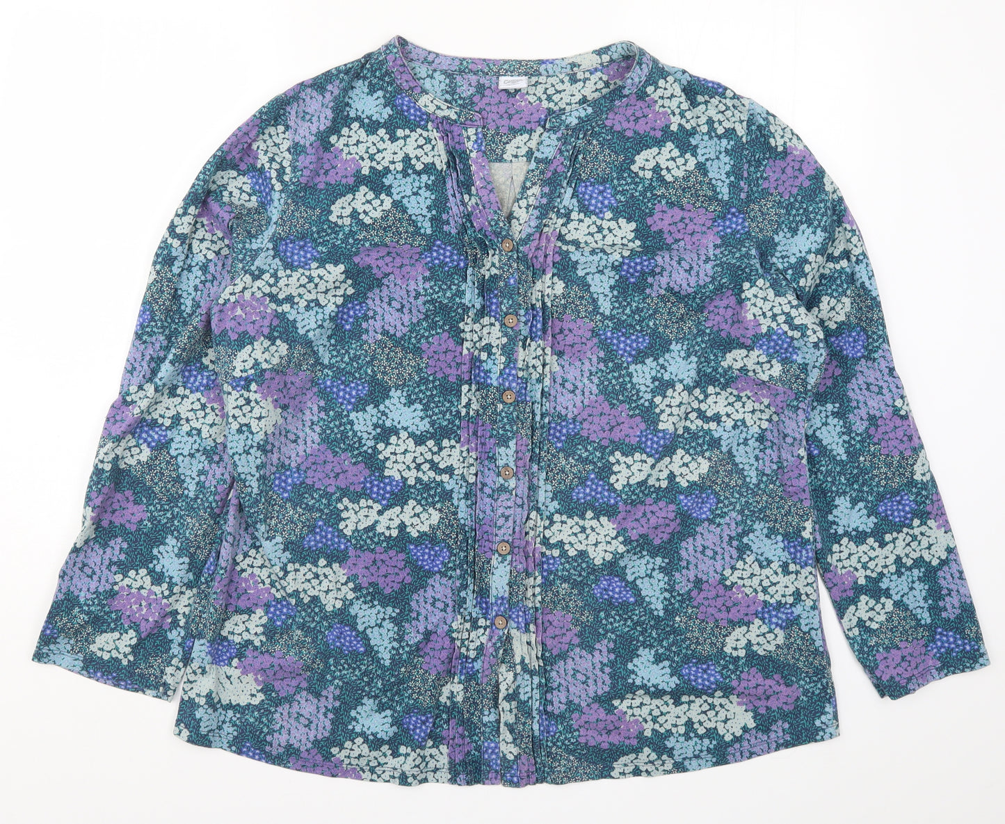 Cotton Traders Womens Blue Floral  Basic Button-Up Size 18