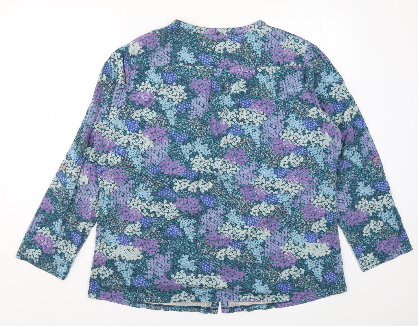 Cotton Traders Womens Blue Floral  Basic Button-Up Size 18
