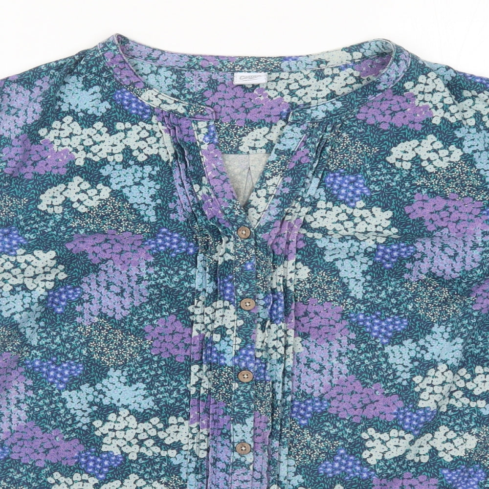 Cotton Traders Womens Blue Floral  Basic Button-Up Size 18