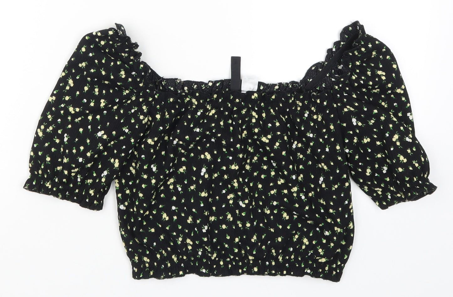 H&M Womens Black Floral  Cropped T-Shirt Size XS
