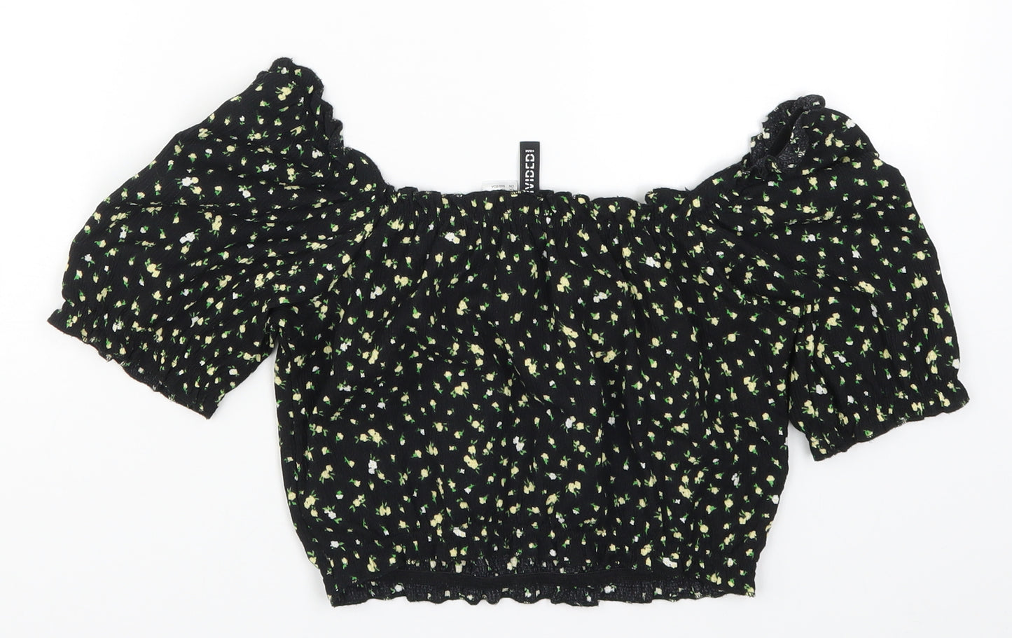 H&M Womens Black Floral  Cropped T-Shirt Size XS
