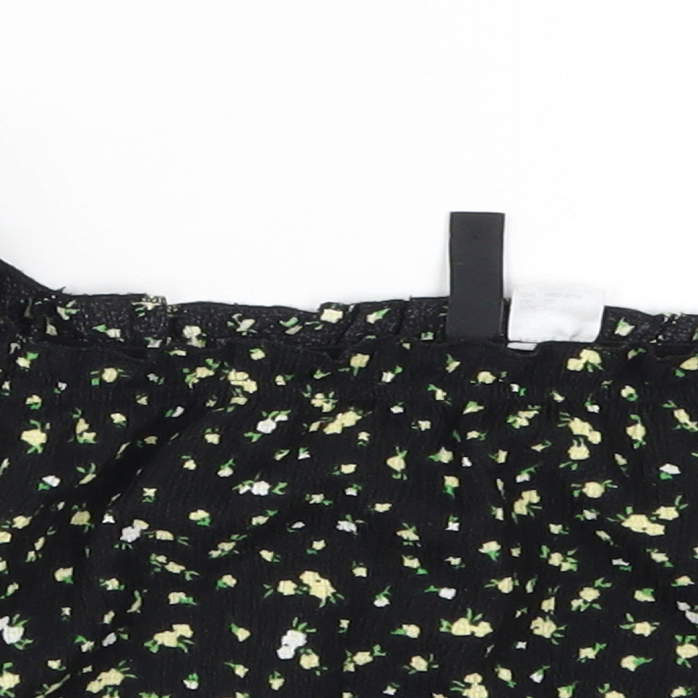 H&M Womens Black Floral  Cropped T-Shirt Size XS