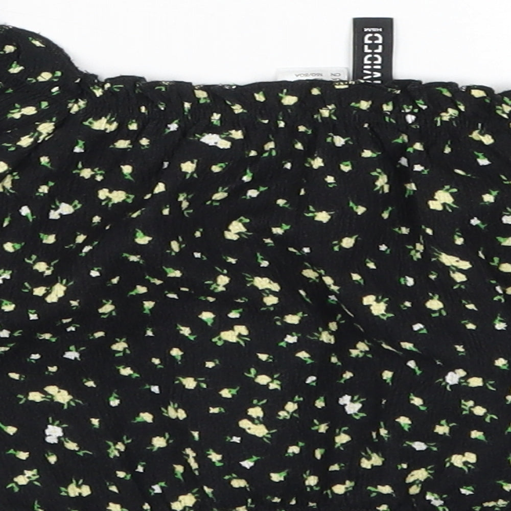 H&M Womens Black Floral  Cropped T-Shirt Size XS