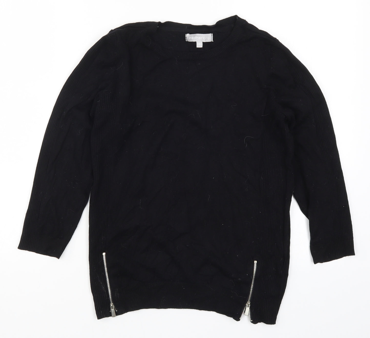 Red Herring Womens Black  Knit Pullover Jumper Size 12