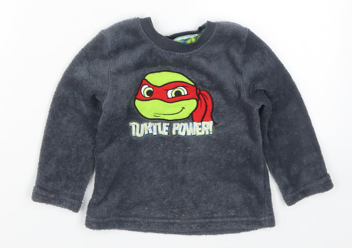 Primark Boys Grey Solid Pyjama Top Size 2-3 Years - Turtle Power