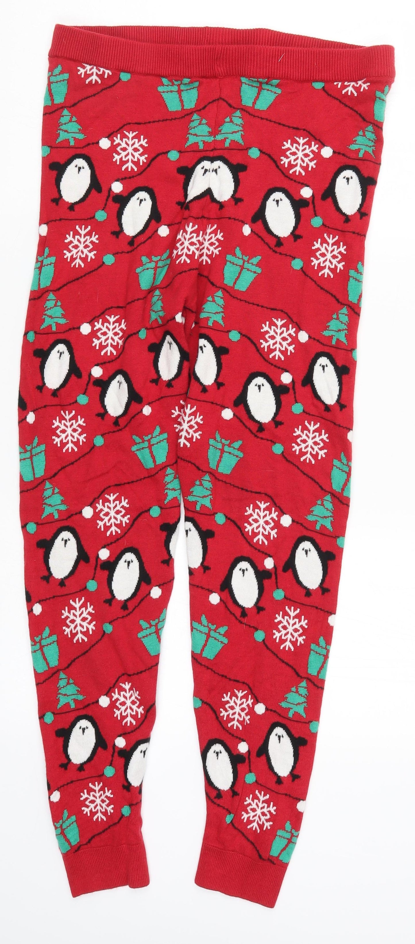 F&F Womens Red Geometric Knit Carrot Leggings Size 12 L26 in - Christmas Prints Penguin