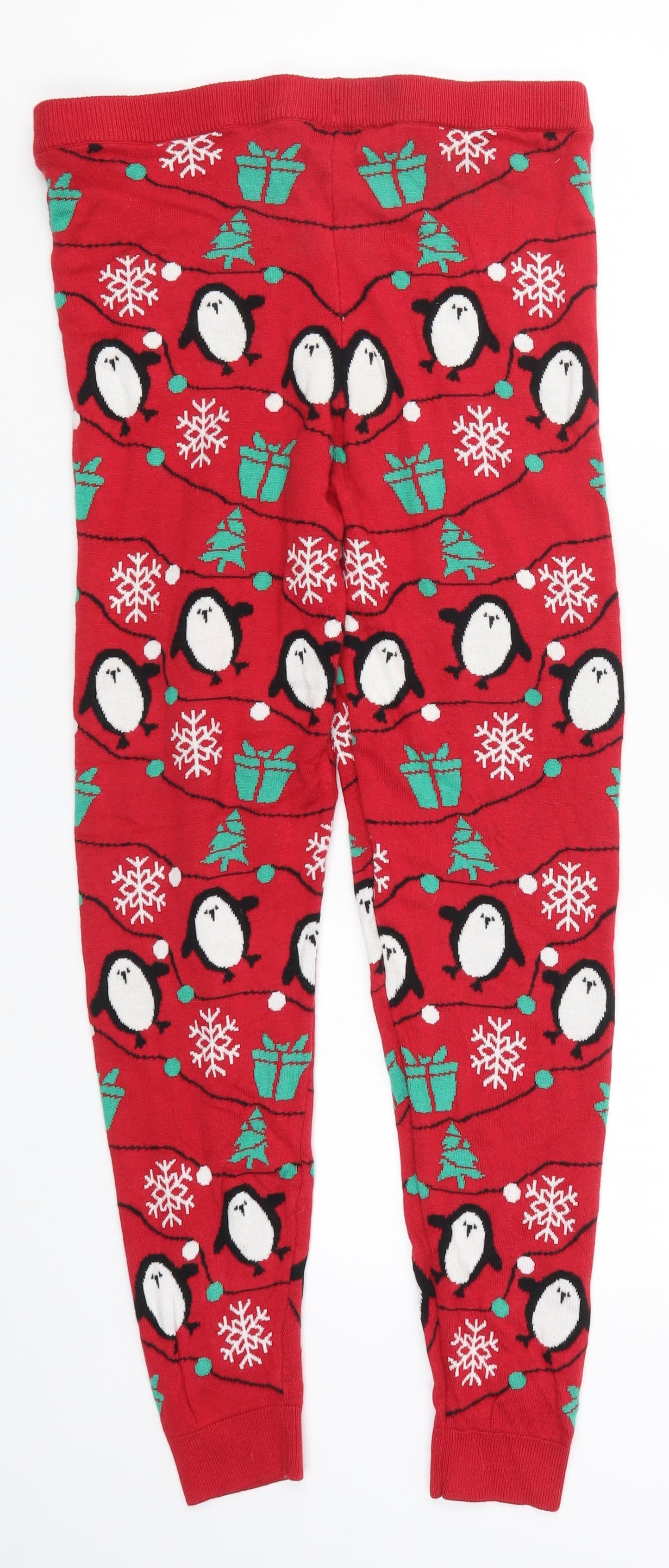 F&F Womens Red Geometric Knit Carrot Leggings Size 12 L26 in - Christmas Prints Penguin