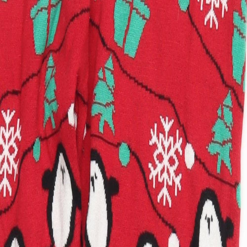 F&F Womens Red Geometric Knit Carrot Leggings Size 12 L26 in - Christmas Prints Penguin