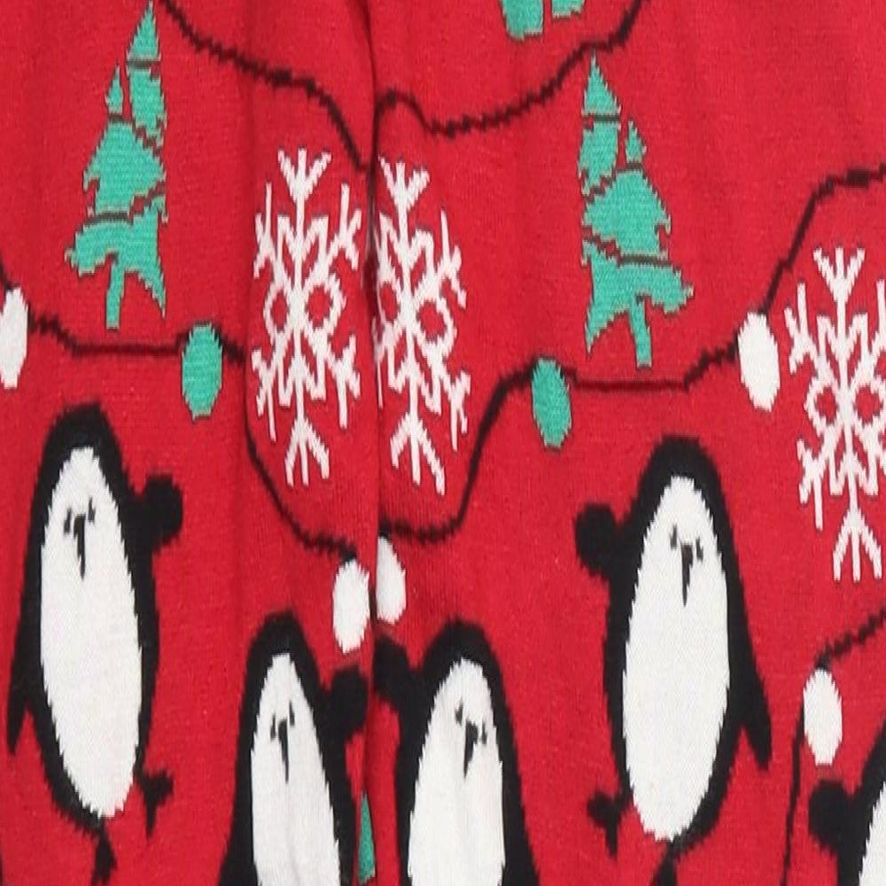 F&F Womens Red Geometric Knit Carrot Leggings Size 12 L26 in - Christmas Prints Penguin