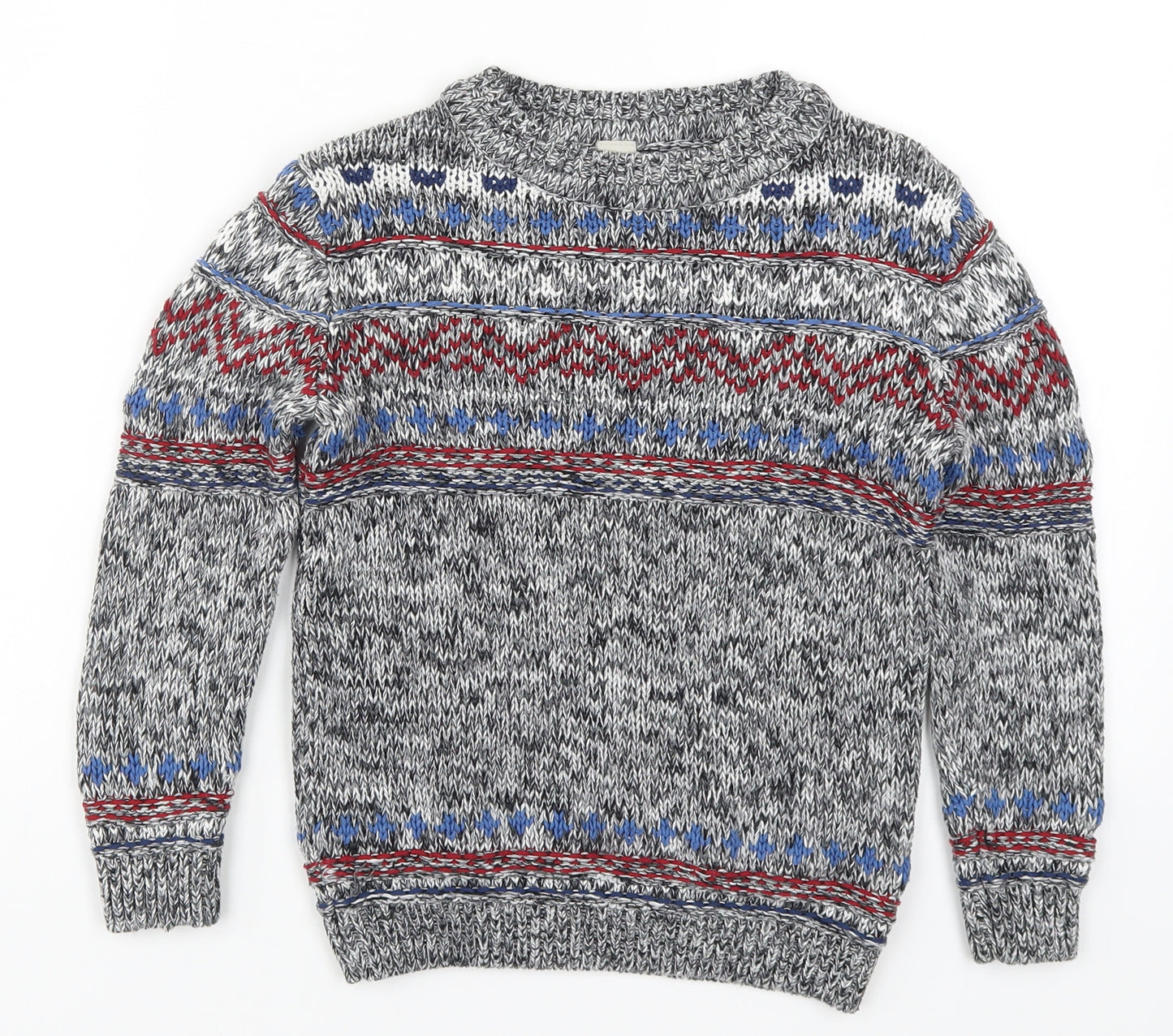 TU Boys Grey Fair Isle Knit Pullover Jumper Size 6 Years