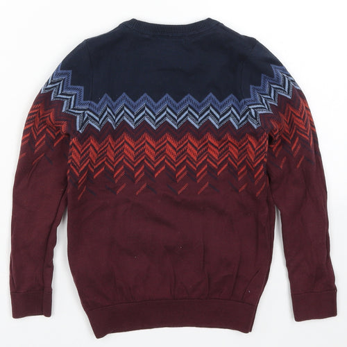 Marks and Spencer Boys Red Fair Isle Knit Pullover Jumper Size 6 Years  - Blue Zig Zag