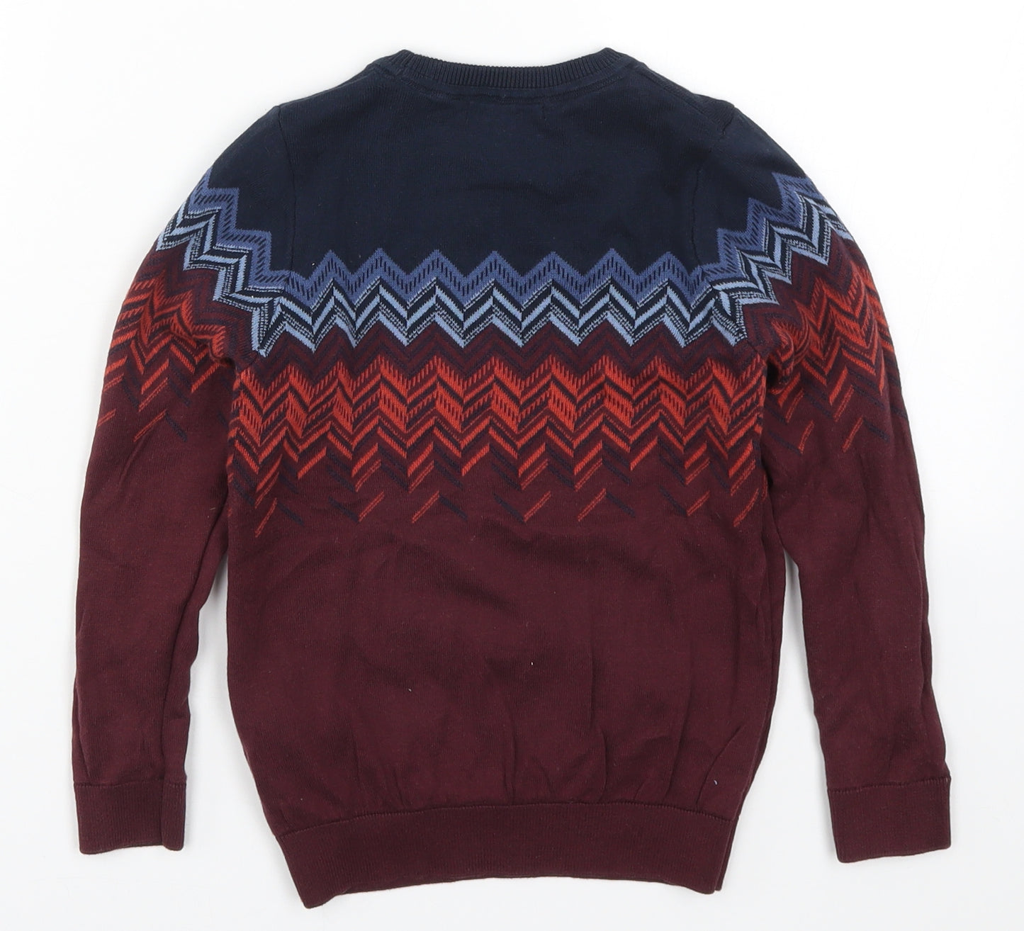 Marks and Spencer Boys Red Fair Isle Knit Pullover Jumper Size 6 Years  - Blue Zig Zag