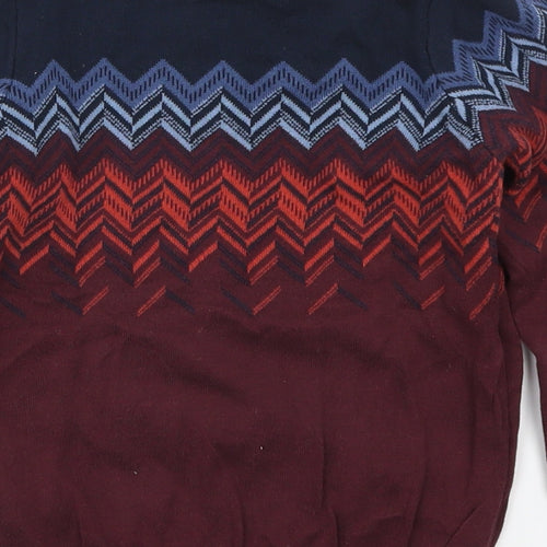 Marks and Spencer Boys Red Fair Isle Knit Pullover Jumper Size 6 Years  - Blue Zig Zag