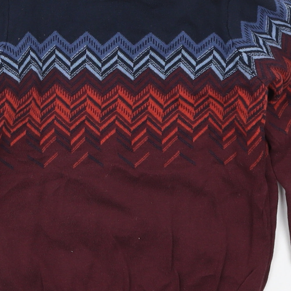 Marks and Spencer Boys Red Fair Isle Knit Pullover Jumper Size 6 Years  - Blue Zig Zag
