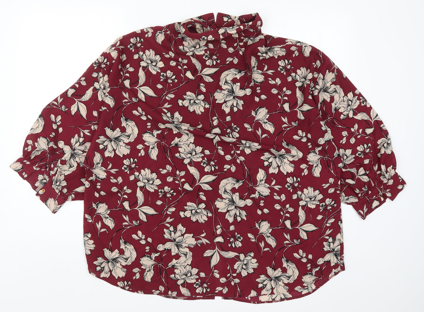 George Womens Red Floral  Basic Button-Up Size 16