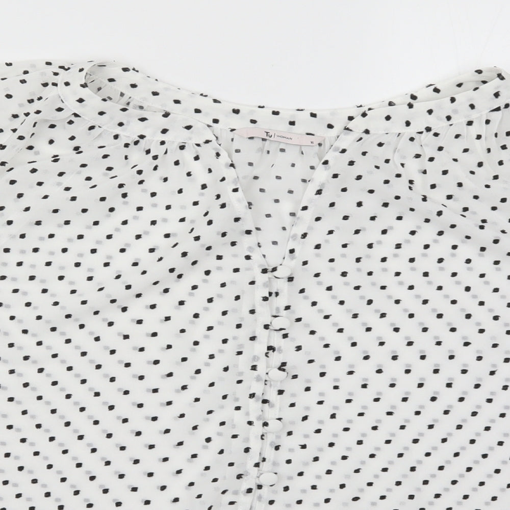 TU Womens White Polka Dot  Basic Button-Up Size 16