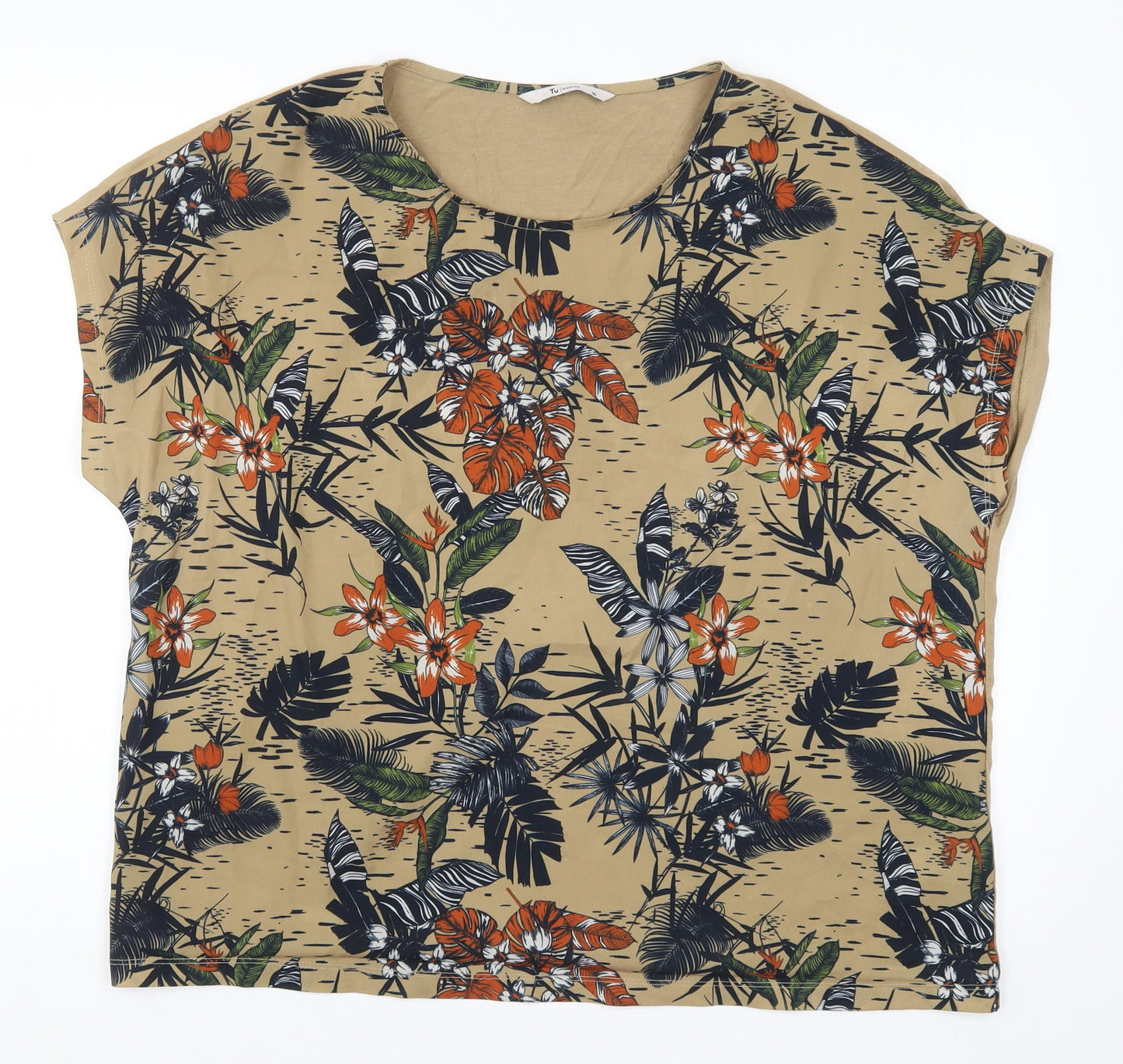 TU Womens Brown Floral  Basic T-Shirt Size 16
