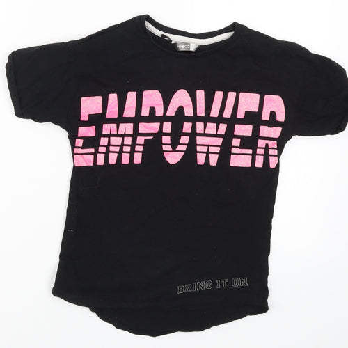 Pep&Co Girls Black   Basic T-Shirt Size 9-10 Years  - Empower Bring it On