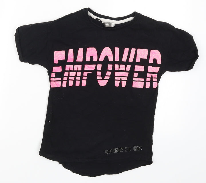 Pep&Co Girls Black Basic T-Shirt Size 9-10 Years - Empower Bring it On