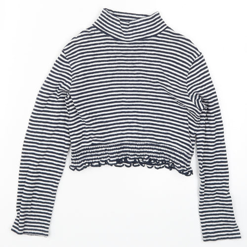 NEXT Girls Blue Striped  Cropped T-Shirt Size 8 Years
