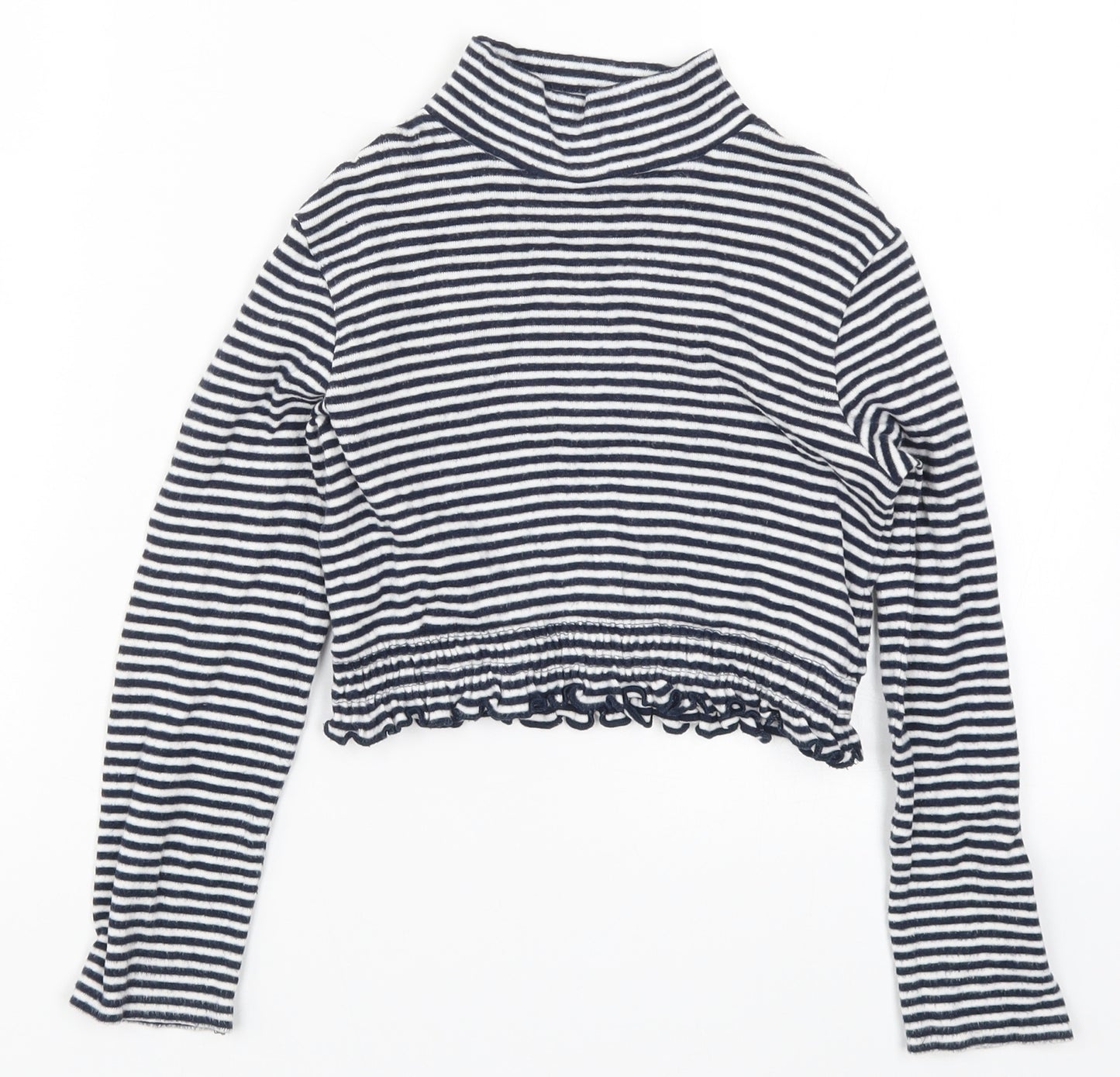 NEXT Girls Blue Striped  Cropped T-Shirt Size 8 Years