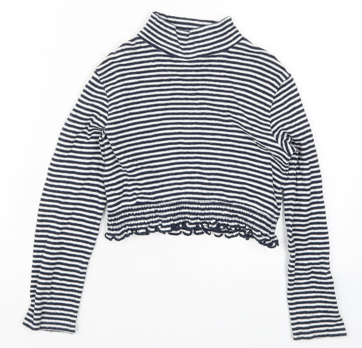 NEXT Girls Blue Striped Cropped T-Shirt Size 8 Years