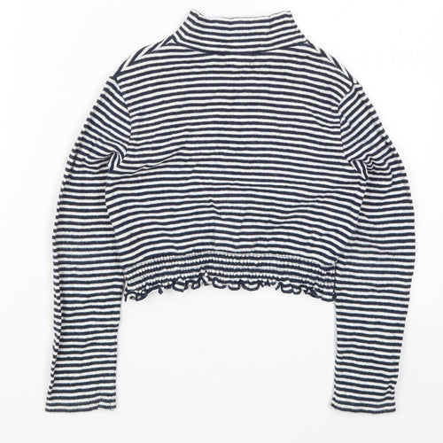 NEXT Girls Blue Striped  Cropped T-Shirt Size 8 Years