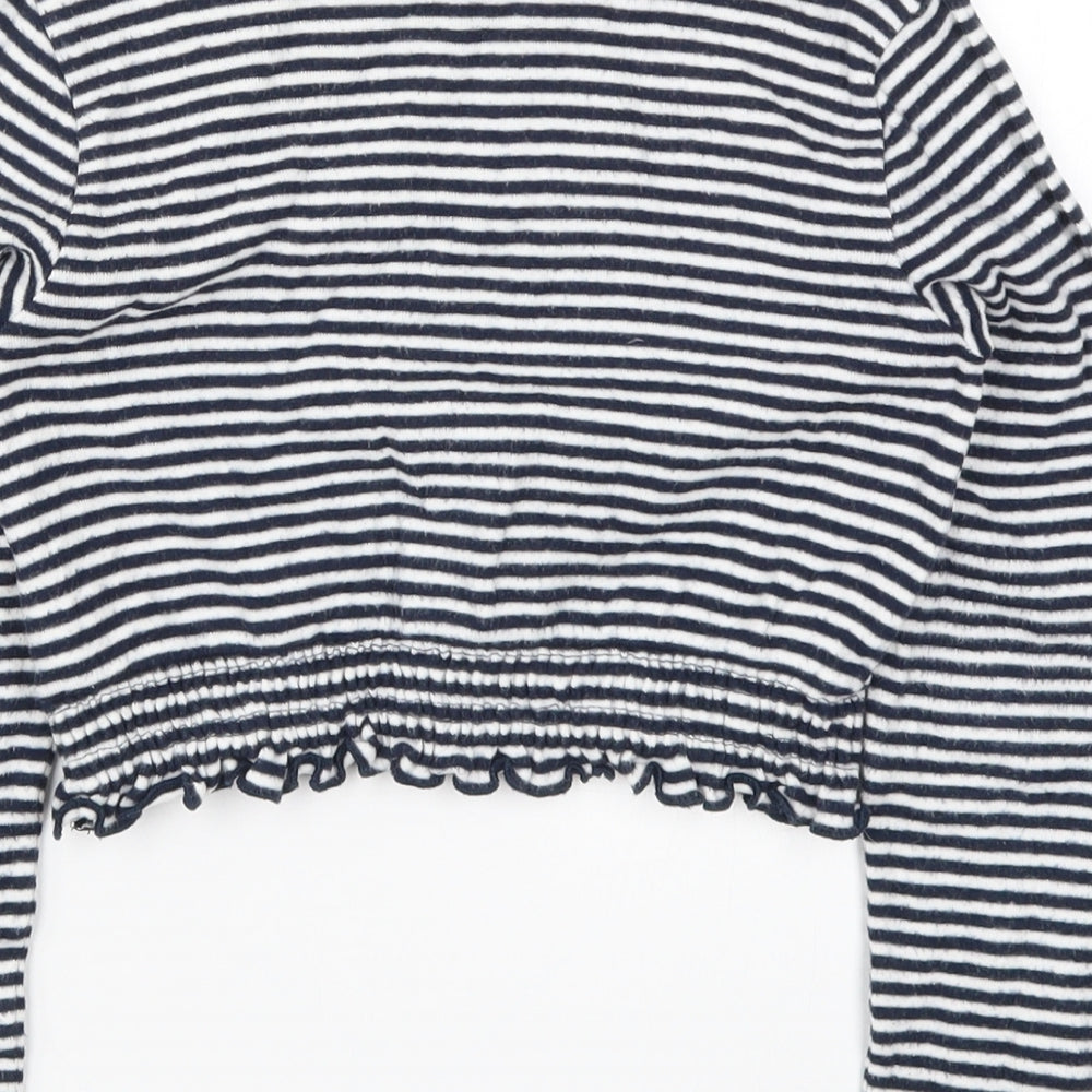 NEXT Girls Blue Striped  Cropped T-Shirt Size 8 Years