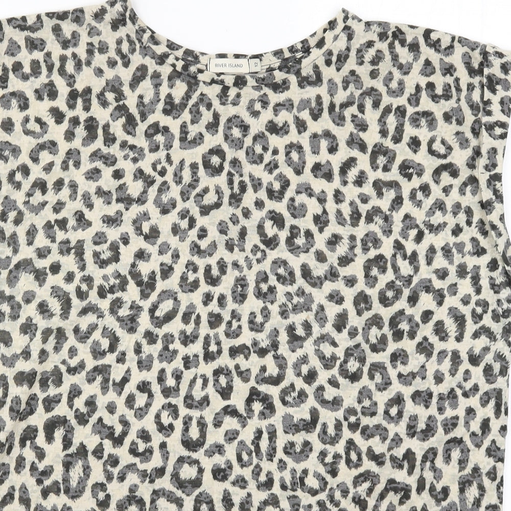 River Island Womens Beige Animal Print  Basic T-Shirt Size 12