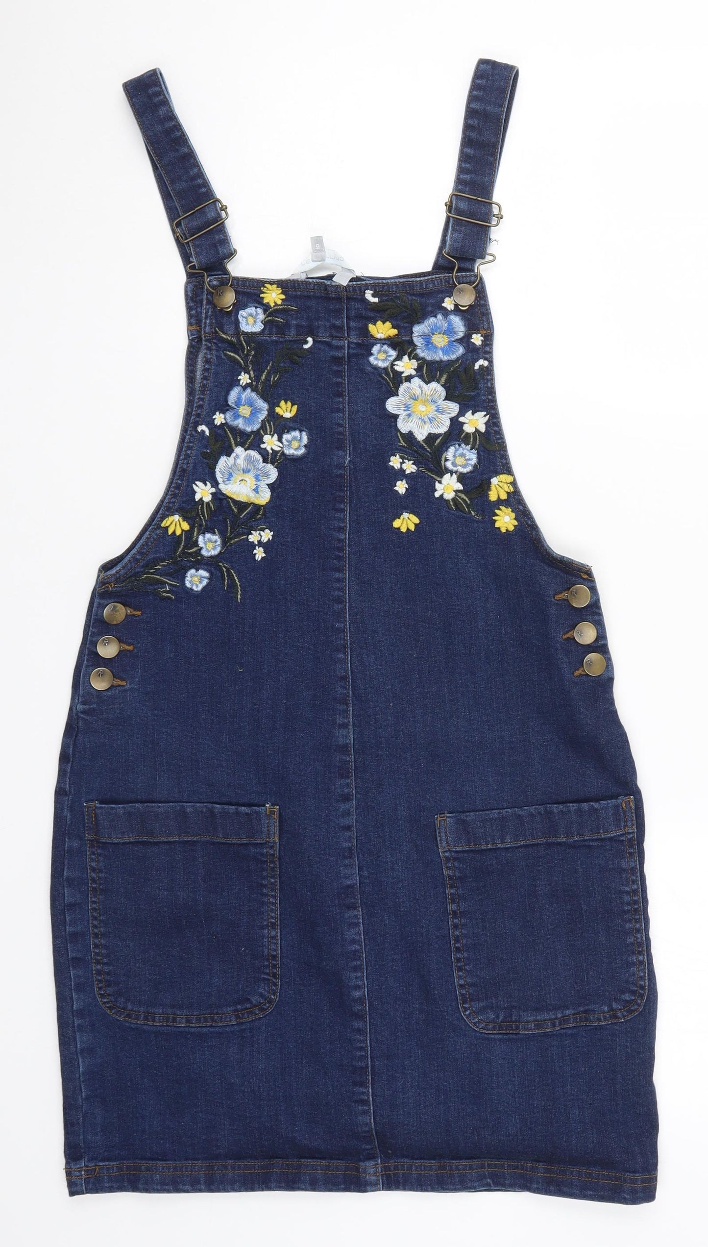 Red Herring Womens Blue Floral Denim Pinafore/Dungaree Dress  Size 10