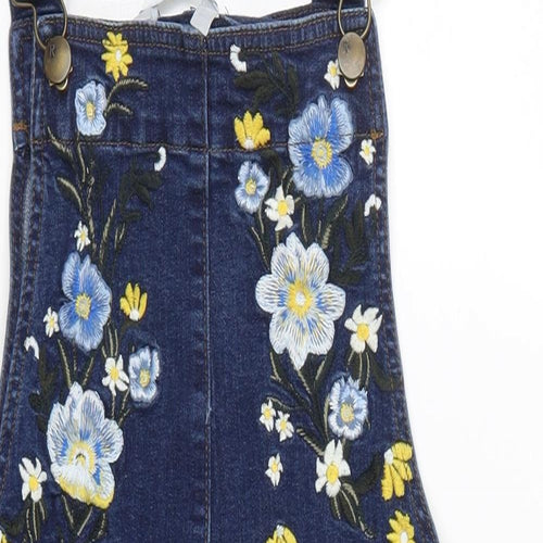 Red Herring Womens Blue Floral Denim Pinafore/Dungaree Dress  Size 10