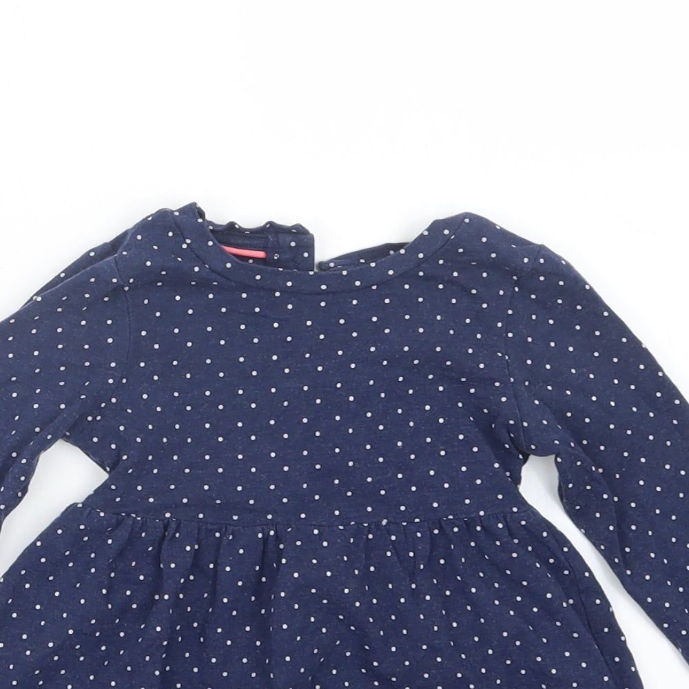Mothercare Girls Blue Polka Dot  T-Shirt Dress  Size 6-9 Months