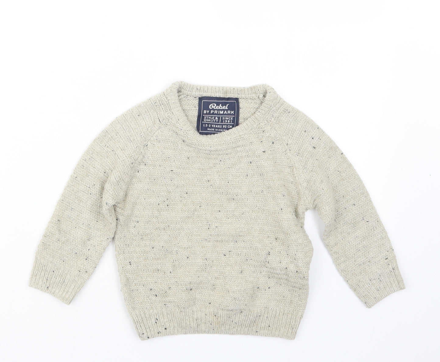 Rebel Boys Beige  Knit Pullover Jumper Size 18-24 Months
