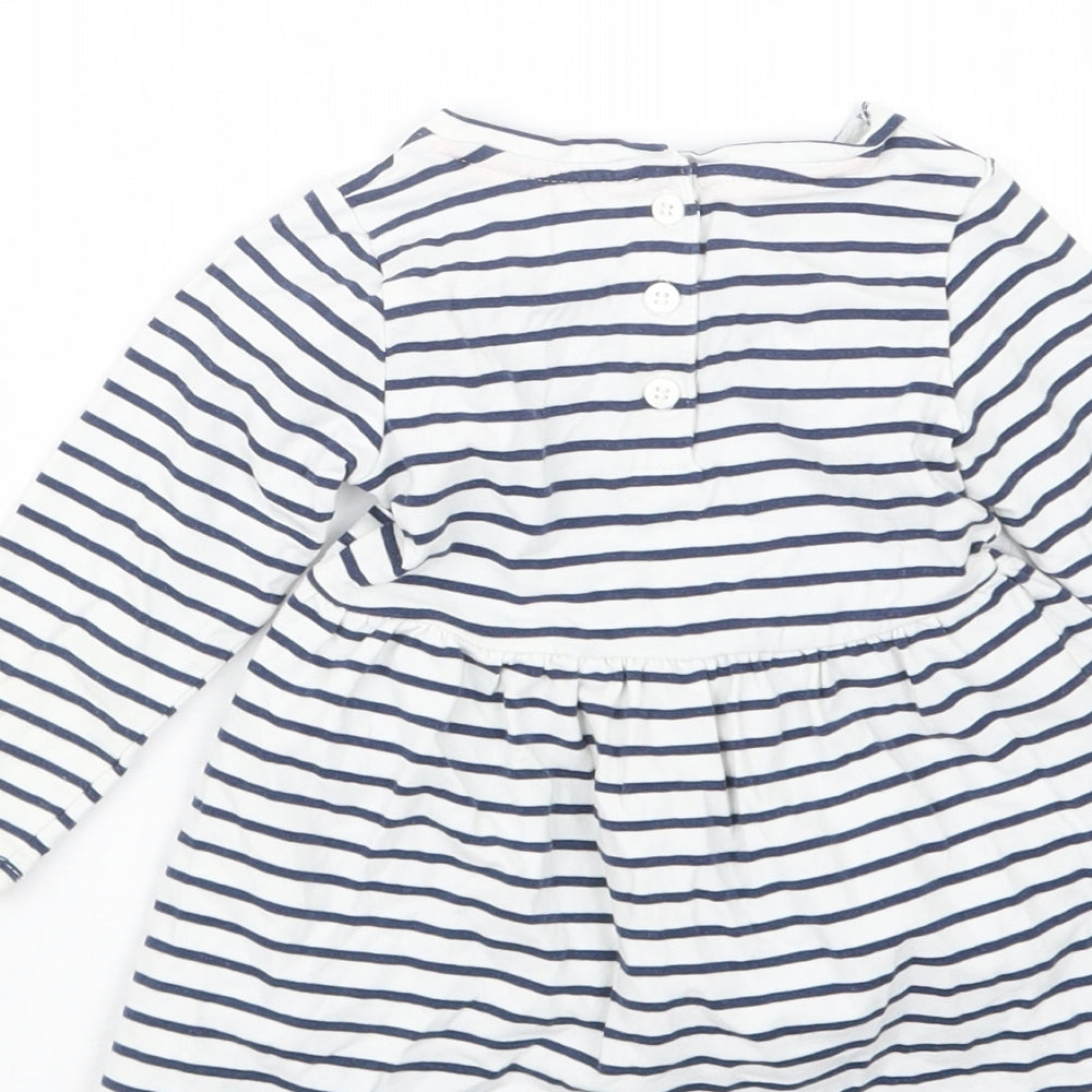Mothercare Girls Blue Striped  T-Shirt Dress  Size 6-9 Months