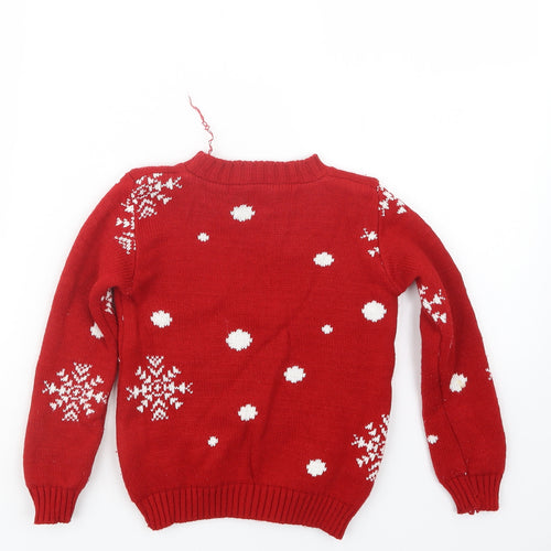 Preworn Girls Red  Knit Pullover Jumper Size 3-4 Years  - Olaf