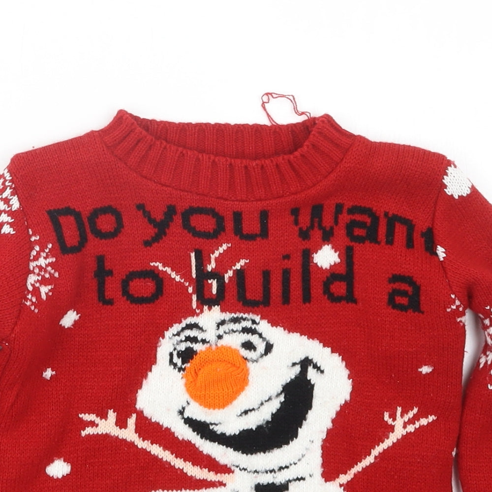 Preworn Girls Red  Knit Pullover Jumper Size 3-4 Years  - Olaf