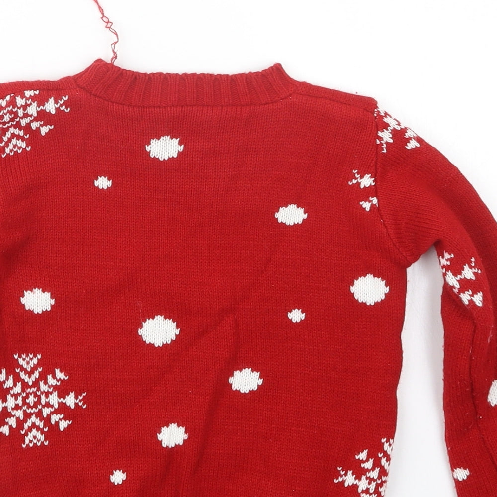 Preworn Girls Red  Knit Pullover Jumper Size 3-4 Years  - Olaf