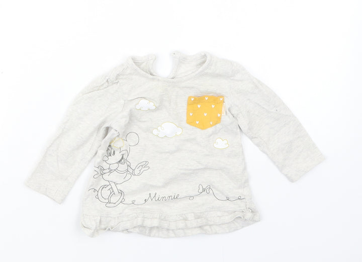 George Girls Grey Basic T-Shirt Size 6-9 Months - Minnie Mouse