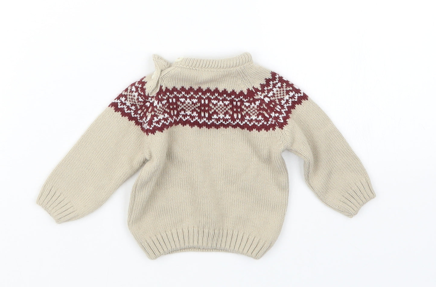 Preworn Boys Beige  Knit Pullover Jumper Size 0-3 Months