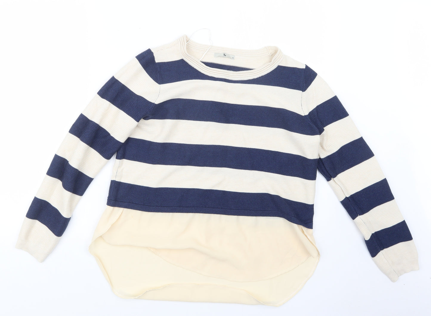 TU Womens Blue Striped Knit Pullover Jumper Size 14