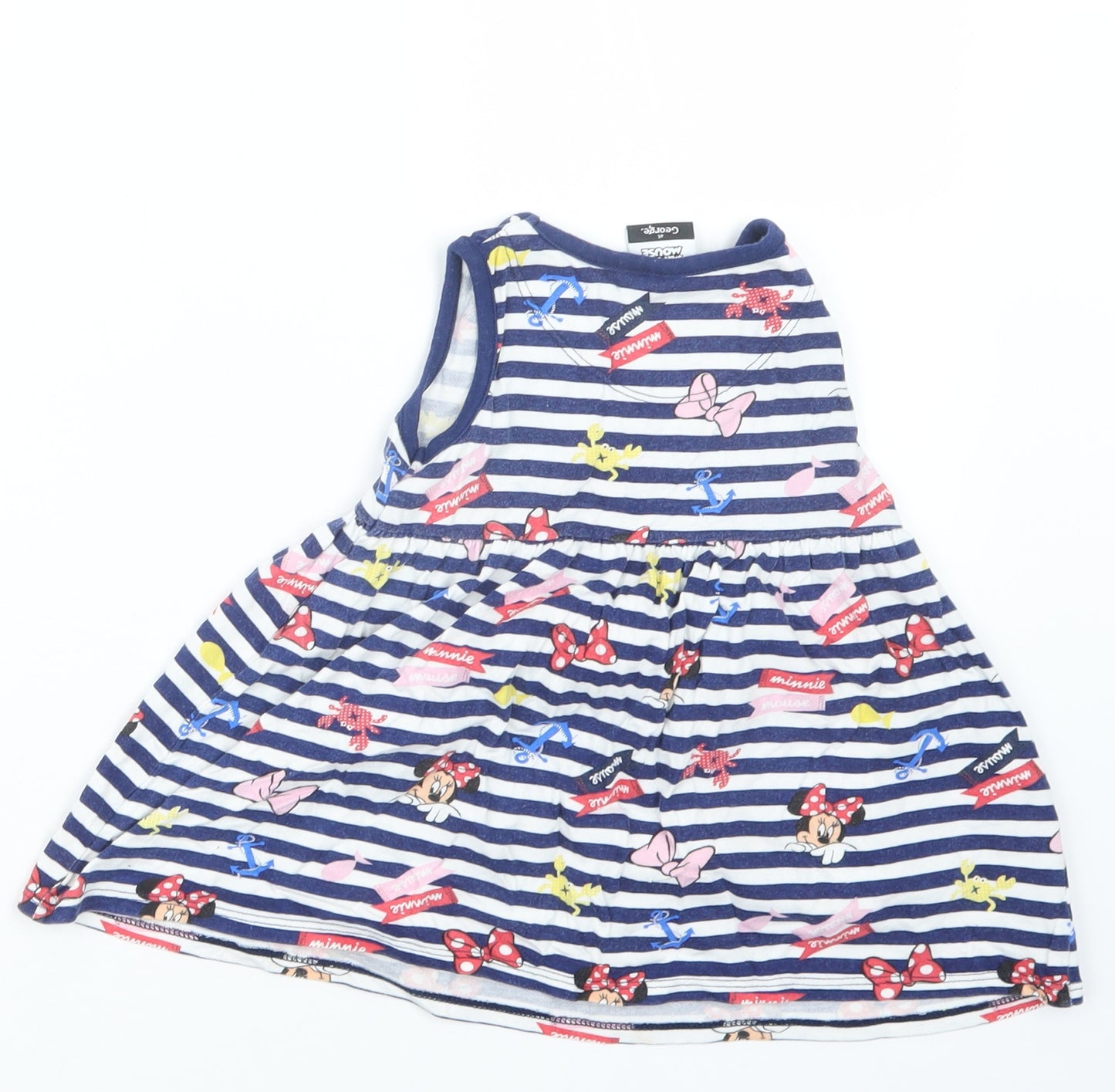 George Girls Blue Geometric  T-Shirt Dress  Size 18-24 Months  - Minnie Mouse