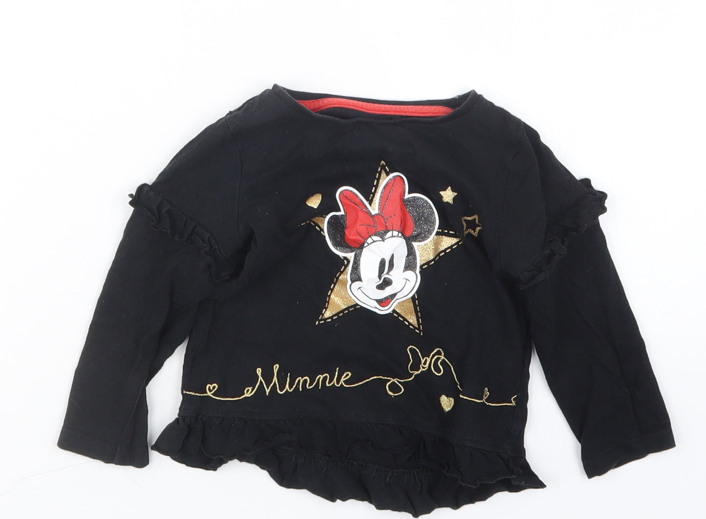 Morrisons Girls Black   Basic T-Shirt Size 18-24 Months  - Minnie Mouse