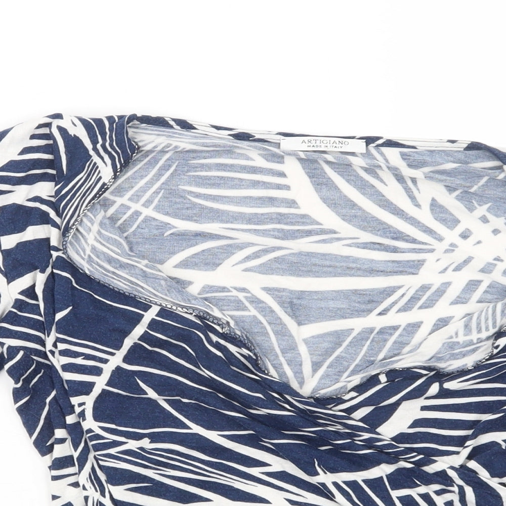 Artigiano Womens Blue Geometric  Basic T-Shirt Size 12