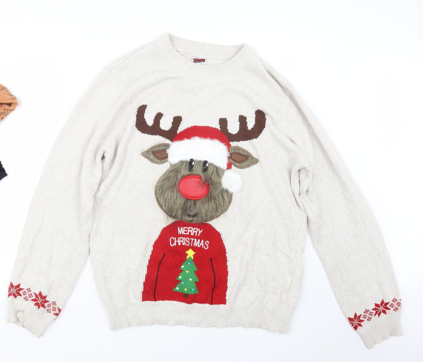 George Mens Beige  Knit Pullover Jumper Size L  - Christmas