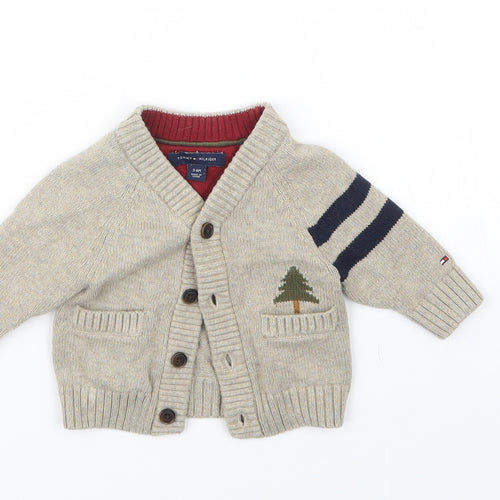 Tommy Hilfiger Boys Beige  Knit Cardigan Jumper Size 3-6 Months