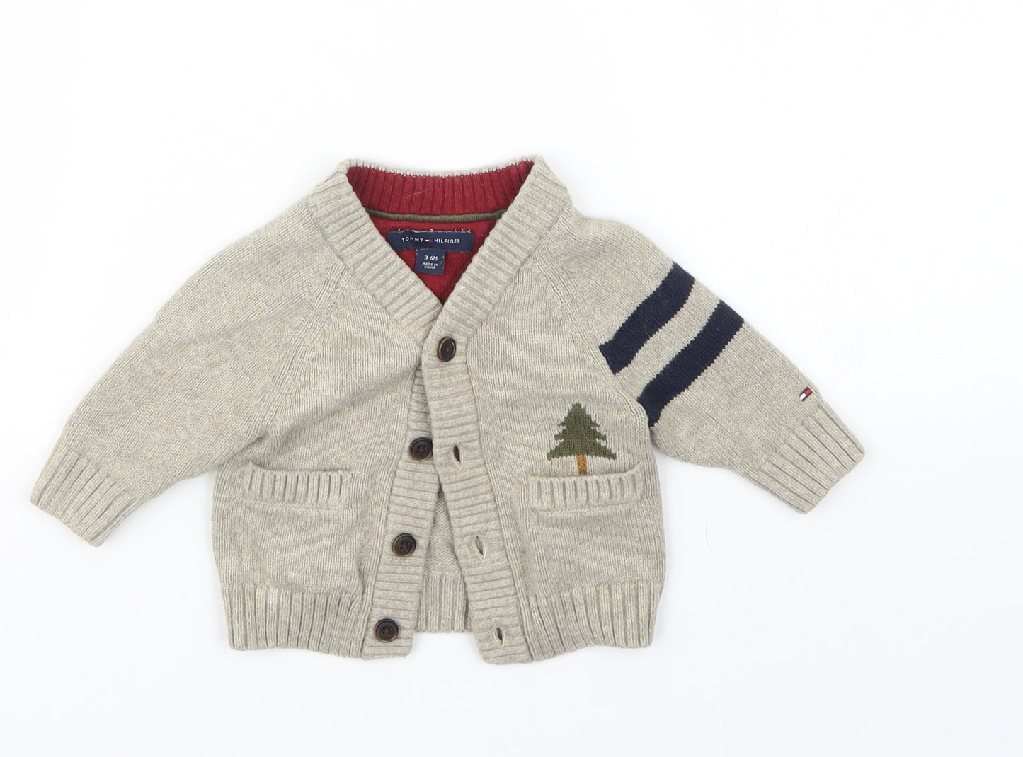 Tommy Hilfiger Boys Beige  Knit Cardigan Jumper Size 3-6 Months