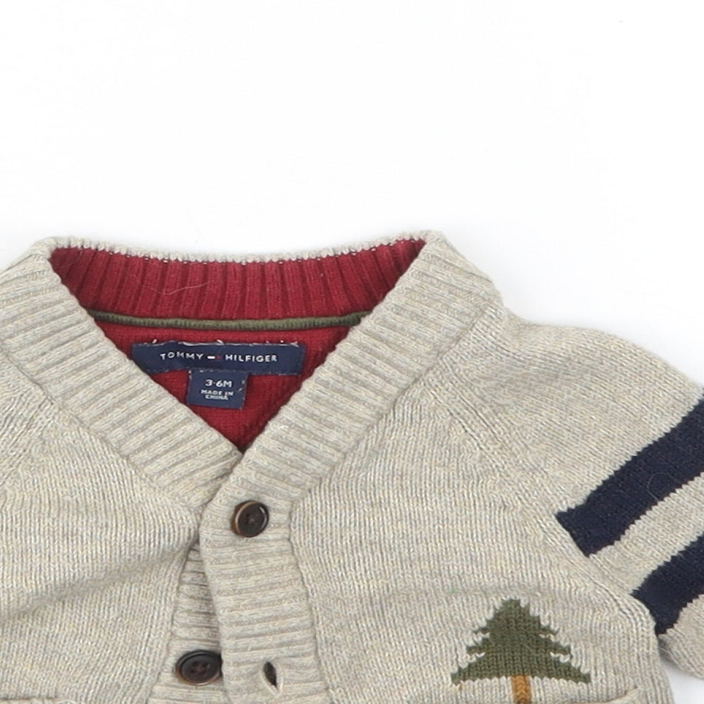 Tommy Hilfiger Boys Beige  Knit Cardigan Jumper Size 3-6 Months
