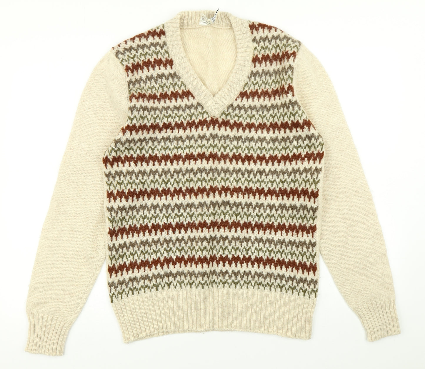 Preworn Mens Beige Fair Isle Knit Pullover Jumper Size M
