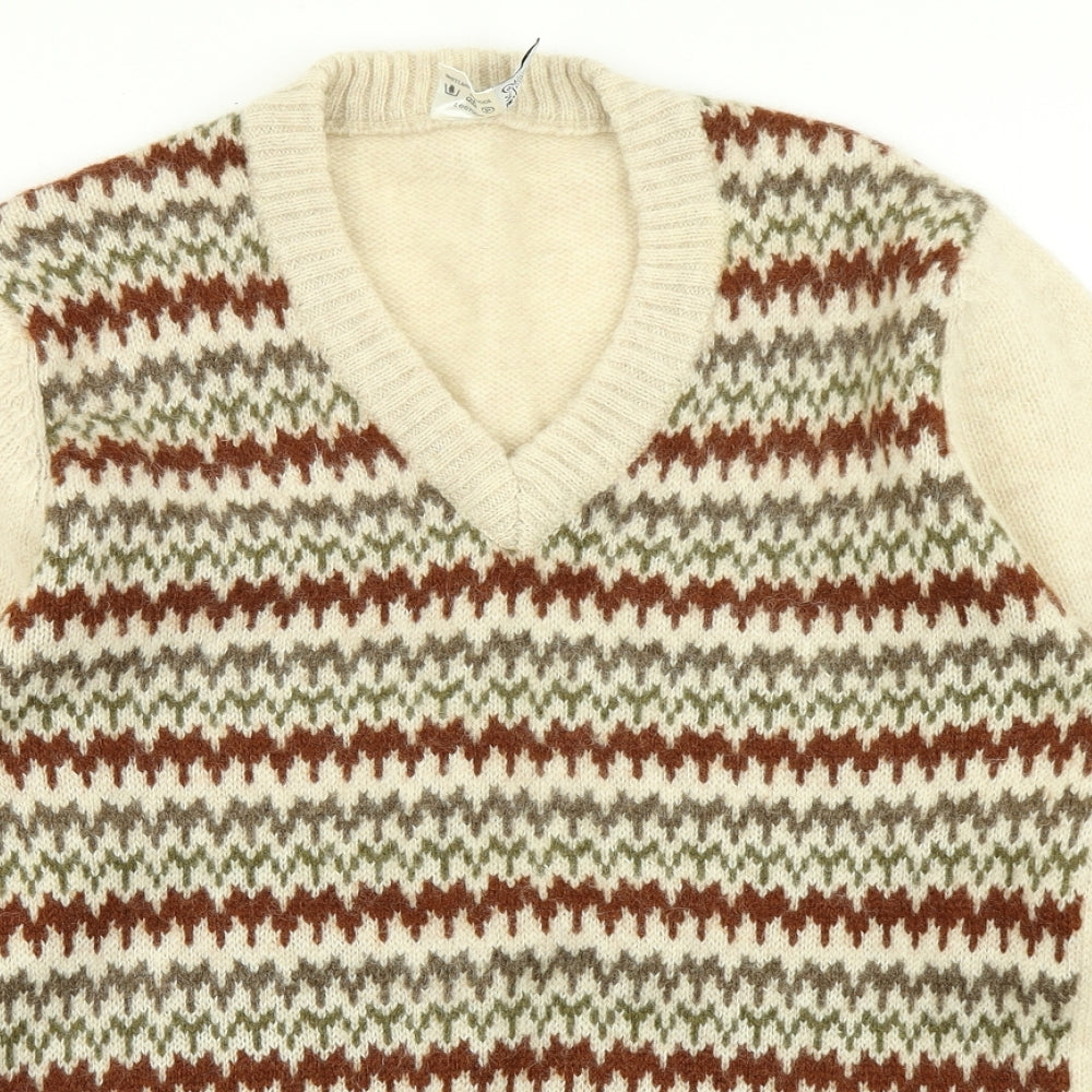 Preworn Mens Beige Fair Isle Knit Pullover Jumper Size M