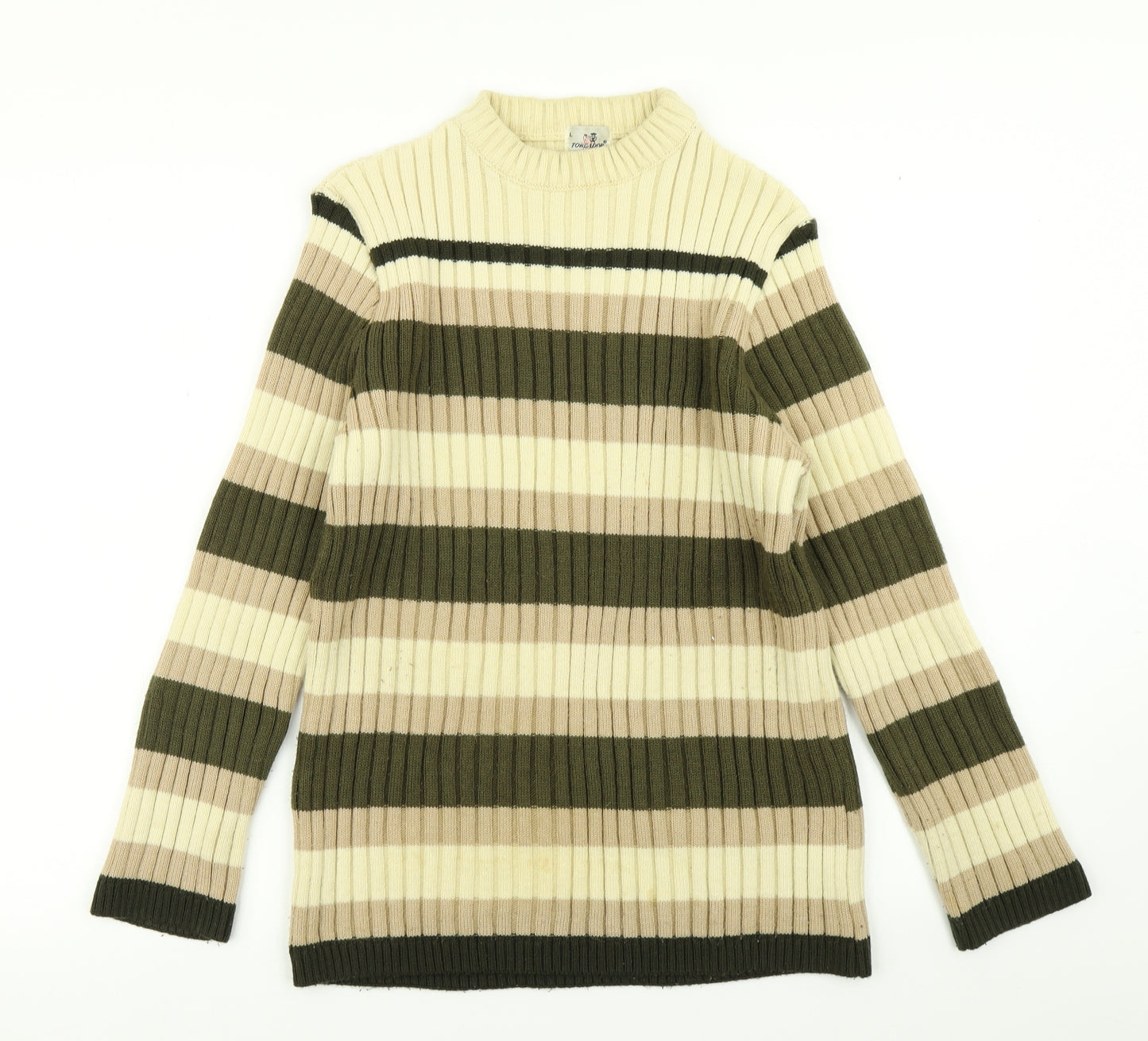 Toreador Mens Beige Striped Knit Pullover Jumper Size L